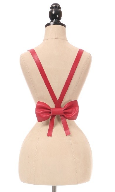 Red Vegan Leather Body Harness w/Bow