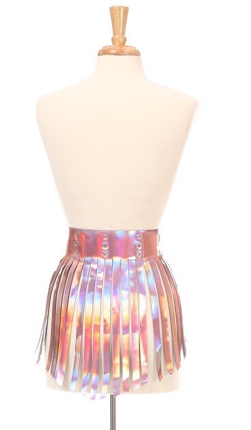 Pink Holo Fringe Mini Skirt