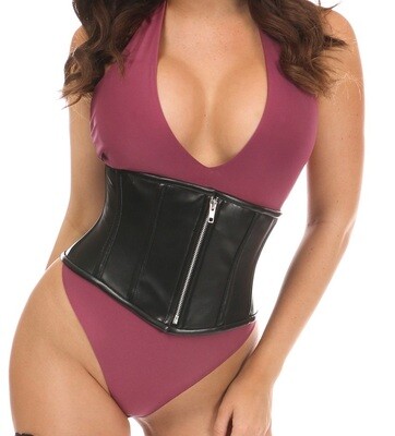 Short Black Faux Leather Waist Cincher w Zipper
