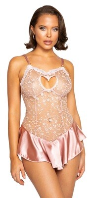 Pink Embroidered Lace Heart Teddy