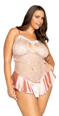 Pink Embroidered Lace Heart Teddy XL & XXL