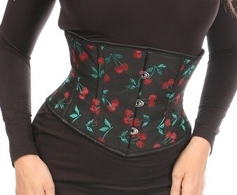 Lavish Black Cherry Print Brocade Mini Waist Cincher