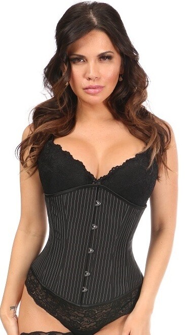 Lavish Black Pinstripe Brocade Waist Cincher Corset