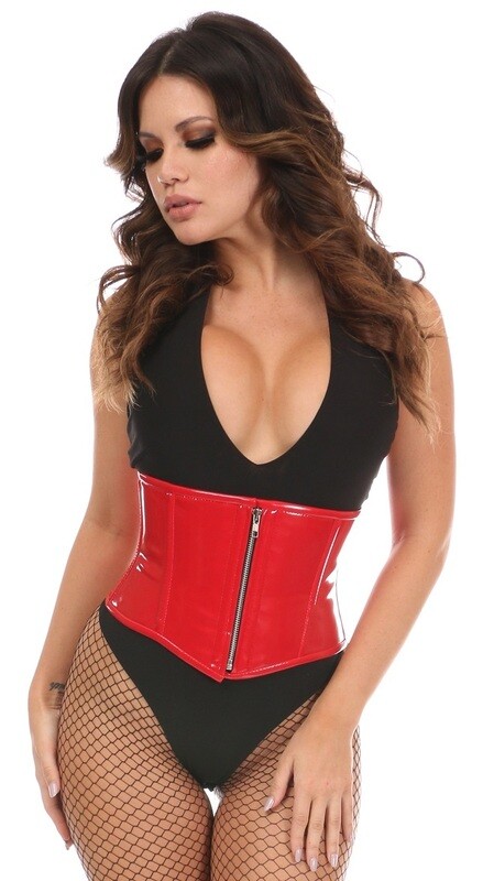 Short Red PVC Waist Cincher w Zipper