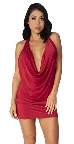 Solid Red Microfiber Drape Dress