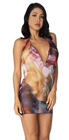 Cosmic Ocean Print Mesh Drape Dress