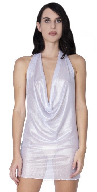 Metallic Net Silver / White Drape Dress