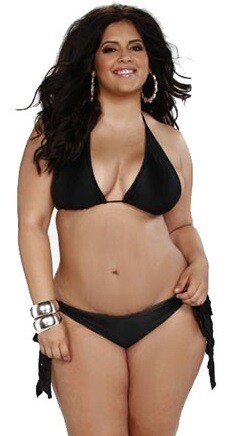 Plus size Black Scrunch Bottom 2 piece Bikini w large ties