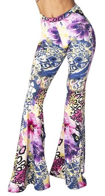 Floral Safari Print Lycra Large Bell Bottom Pant