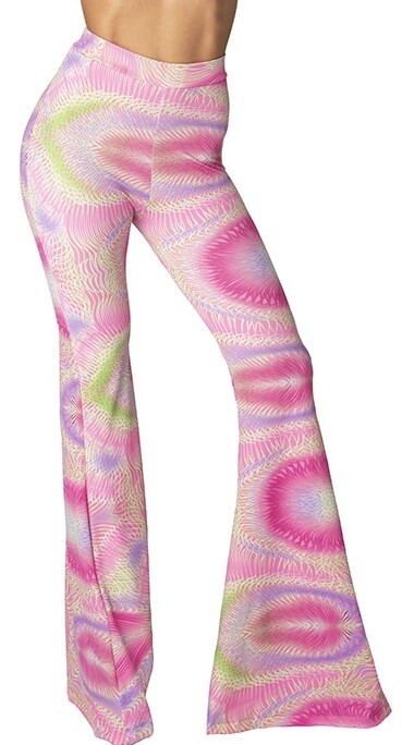 Pink Swirl High waist Print Lycra Bell Bottom Pant
