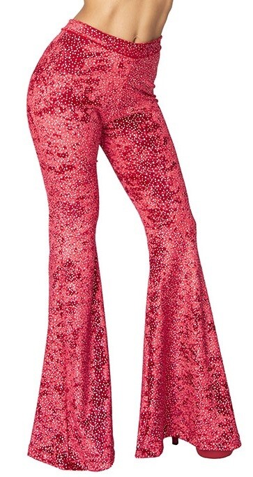 Red Print Velvet Bell Bottom Pant