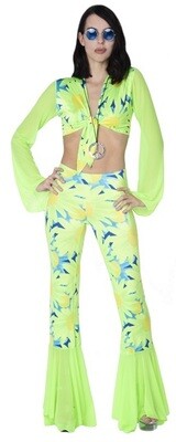Lime Green Mesh & Lime Floral Crop top & Hippie bell bottom pant
