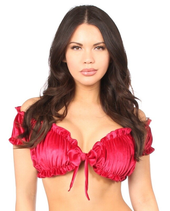 Red Velvet Pheasant Tie Front Crop Top