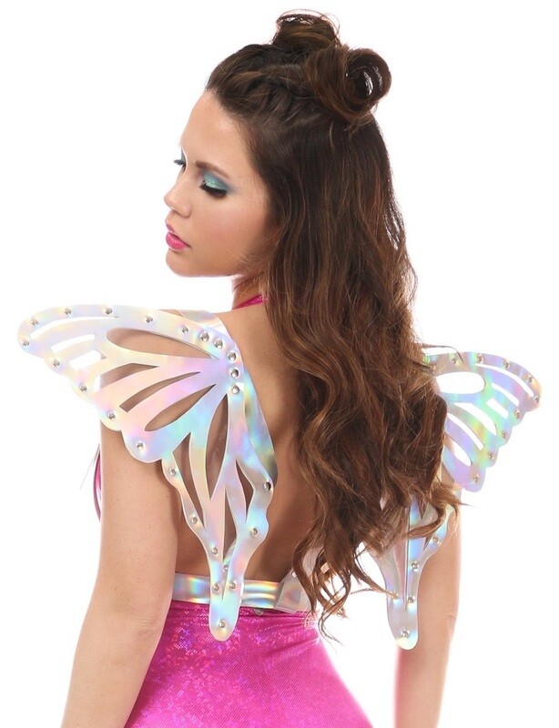 Silver Hologram  Body Harness with Large Wings