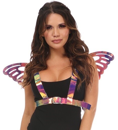 Rainbow Hologram Body Harness with Large Butterfly Wings