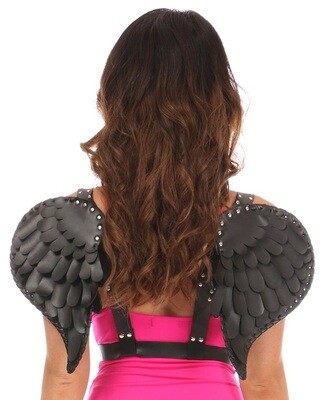 Black Matte Leather Body Harness with Angel Wings