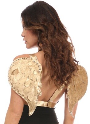 Gold Metallic Leather Body Harness with Angel Wings