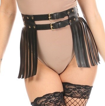 Matte Black w gold Hardware Fringe Mini Skirt Belt