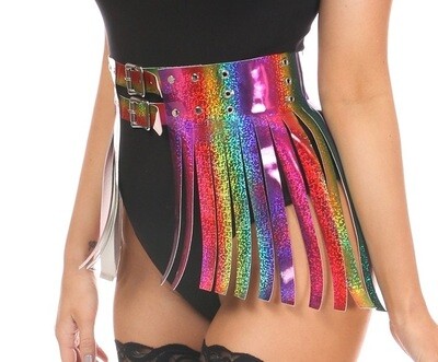 Rainbow Glitter Fringe Mini Skirt Belt