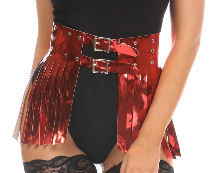 Red Metallic Fringe Mini Skirt Belt
