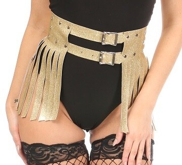 Gold Glitter Fringe Mini Skirt Belt