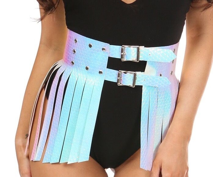Blue / Purple Hologram Fringe Mini Skirt Belt
