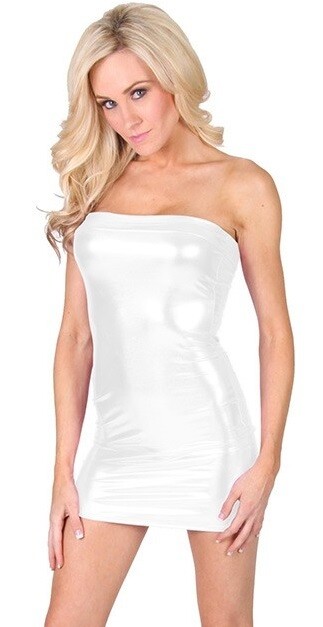 White Wet Look Foil scrunch bottom Tube top micro mini dress