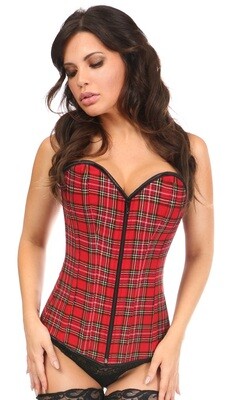 Strapless Red Plaid Corset w Front Zipper
