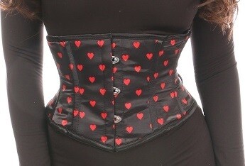 Black Satin with Red Hearts Valentine's Mini Waist Cincher
