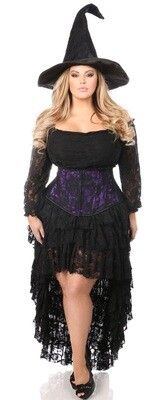 Black with Purple 4 PC Lace Witch Corset Costume