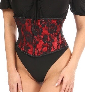 Red Satin with Black Lace Waist Corset