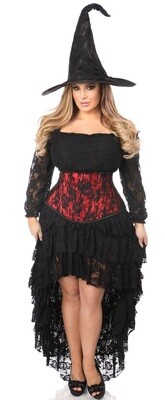 Black with Red 4 PC Lace Witch Corset Costume