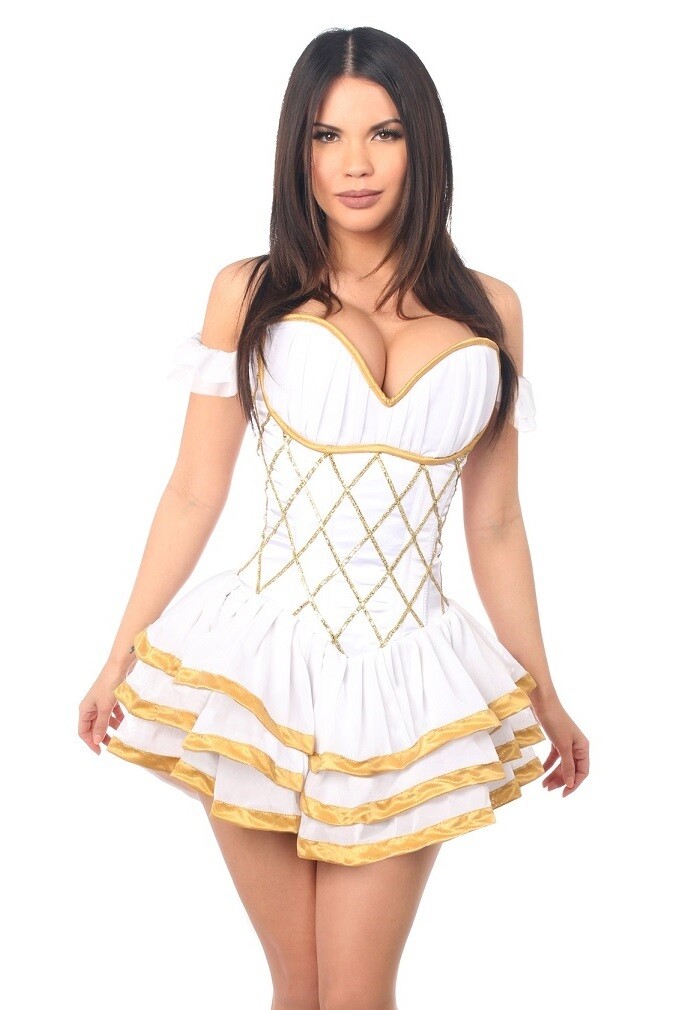 White with gold Greek Goddess Corset Costume