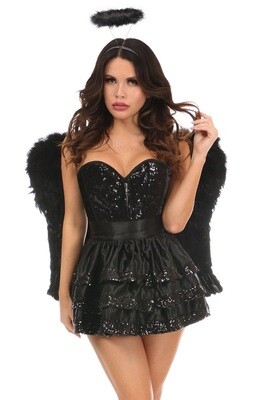 Black Sequins Corset & skirt Angel Costume w Wings