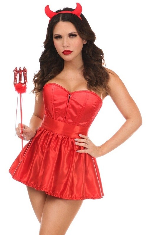 Red Satin Devil Corset Costume w Skirt