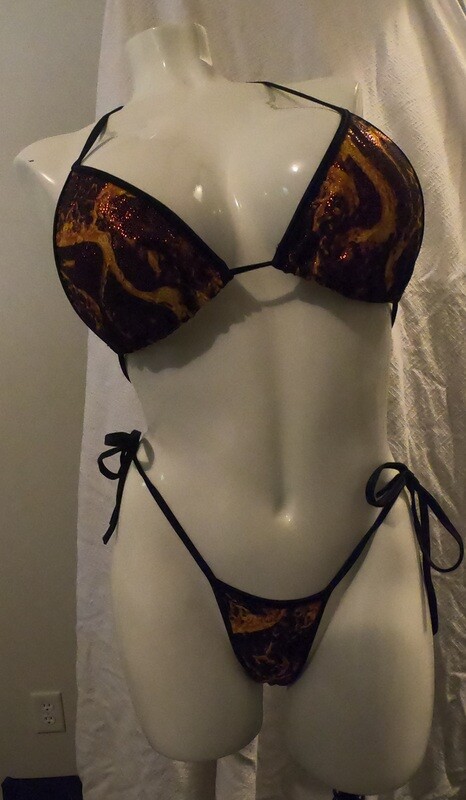 Tie Side Plus size Thong Bikini w Larger Cut Tri Top Orange Heavy Metal