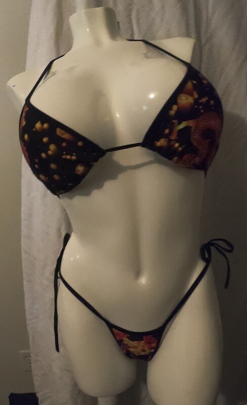 Tie Side Plus size Thong Bikini w Larger Cut Tri Top Orange Lantern