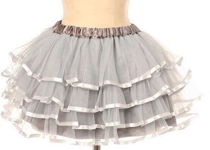 4 Layer Satin Ribbon Trim Tutu with Gray One Size Clearance Sale