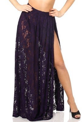 Plum Purple Long Lace skirt with High slit