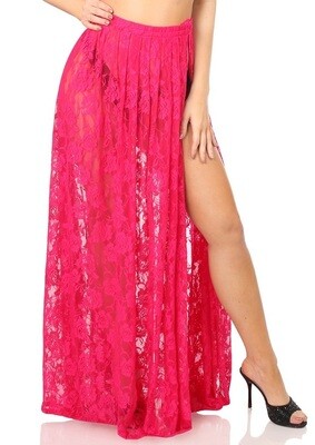 Fuchsia Long Lace skirt with High slit