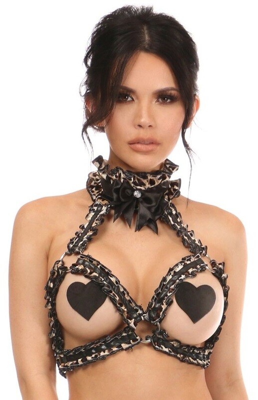 Leopard Velvet Open top Bra Harness Kitten Collection