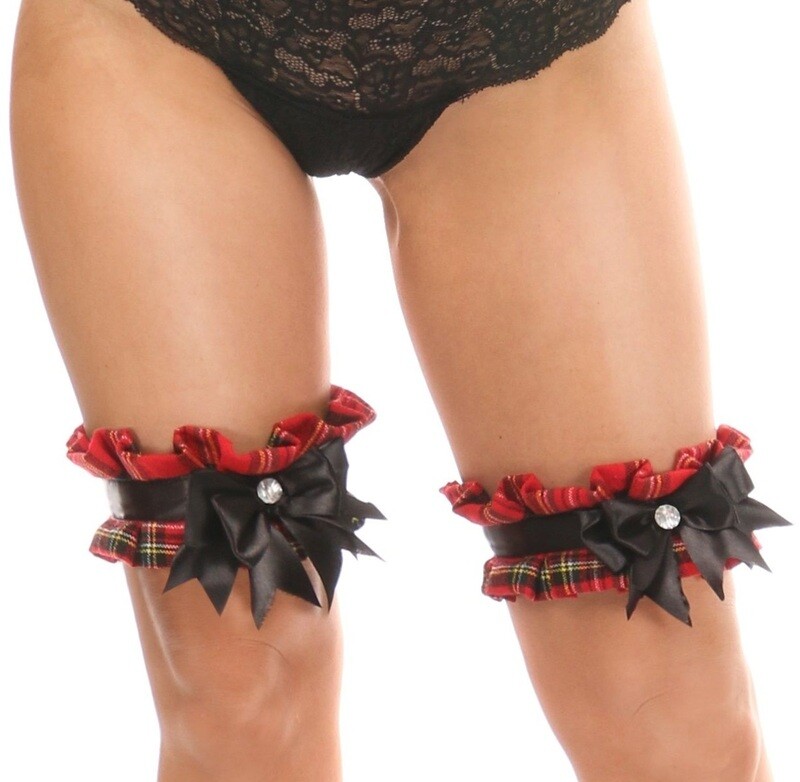 Red Plaid Leg Garters (set of 2) Kitten Collection