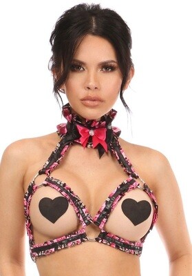 Pink Floral Open top Bra Harness Kitten Collection