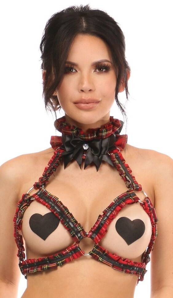 Red Plaid Open top Bra Harness Kitten Collection