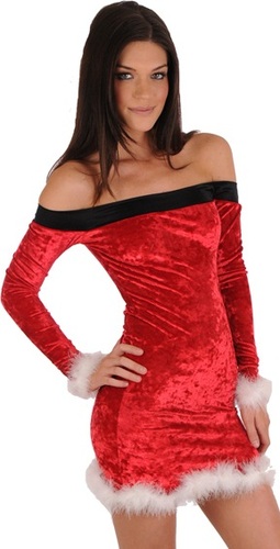 Velvet Off Shoulder Christmas dress with Marabou trim