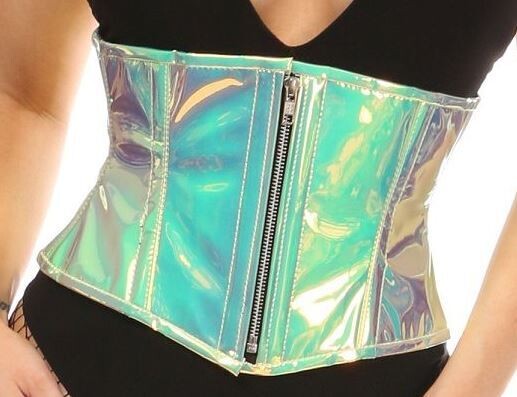 Short Mint Green Holographic Waist Cincher w Zipper