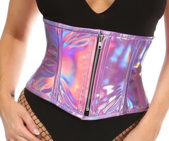 Short Lavender Holographic Waist Cincher w Zipper