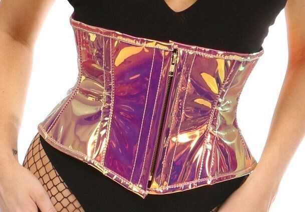 Short Rainbow Gold Holographic Waist Cincher w Zipper