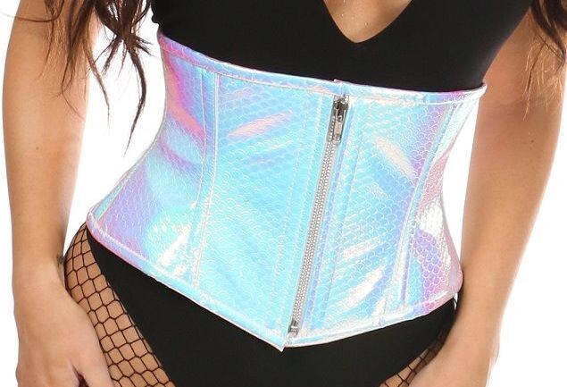 Short Mermaid Holographic Waist Cincher w Zipper