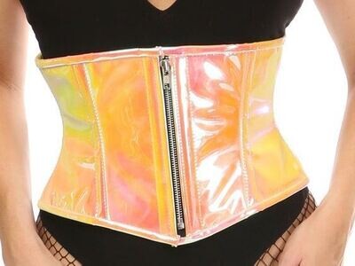 Short Yellow / Pink Holographic Waist Cincher w Zipper